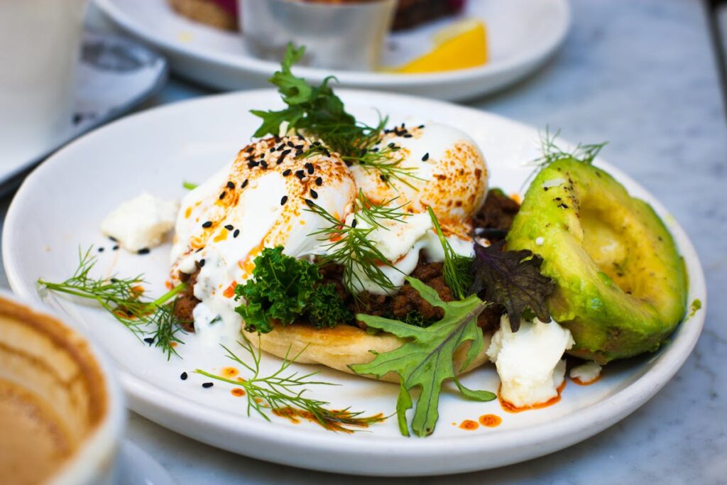 Keto meal containing eggs and avocado